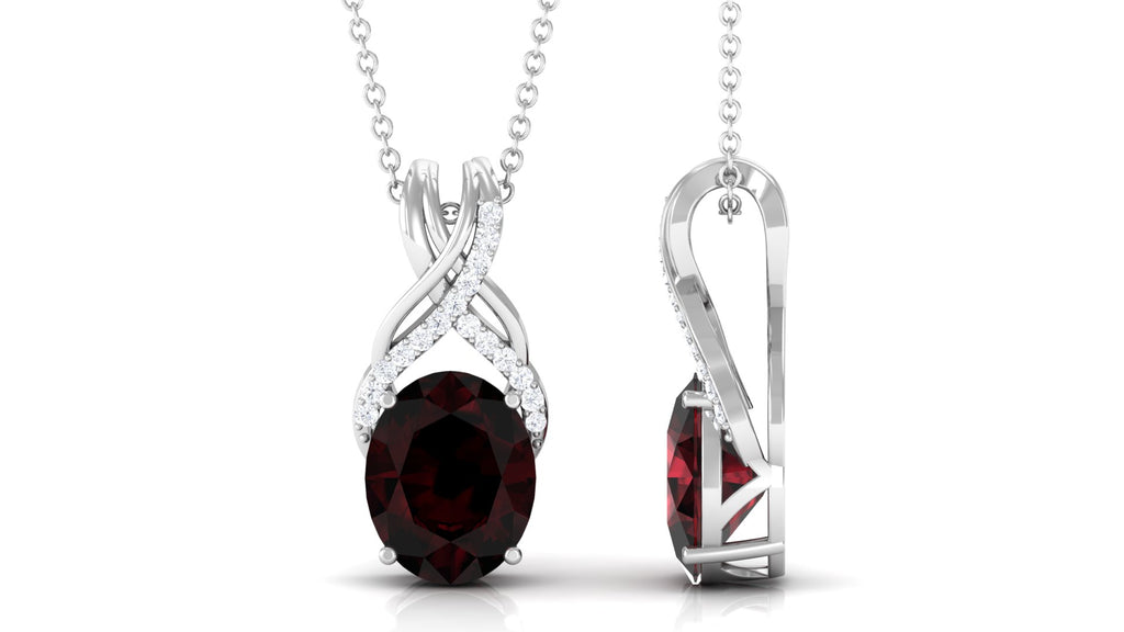 Oval Shape Garnet Solitaire Pendant Necklace with Diamond Garnet - ( AAA ) - Quality - Rosec Jewels