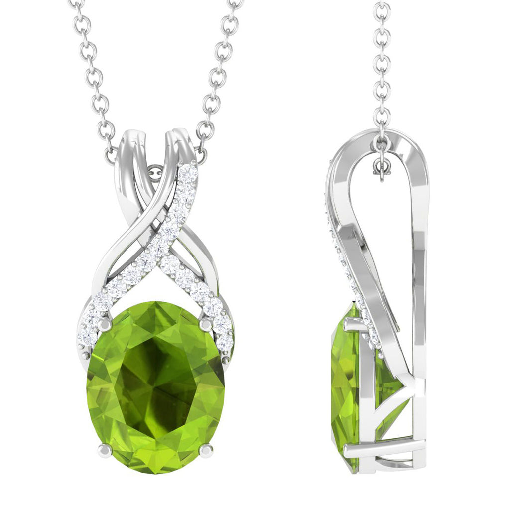 Designer Oval Peridot Solitaire Pendant with Diamond Twisted Bail Peridot - ( AAA ) - Quality - Rosec Jewels
