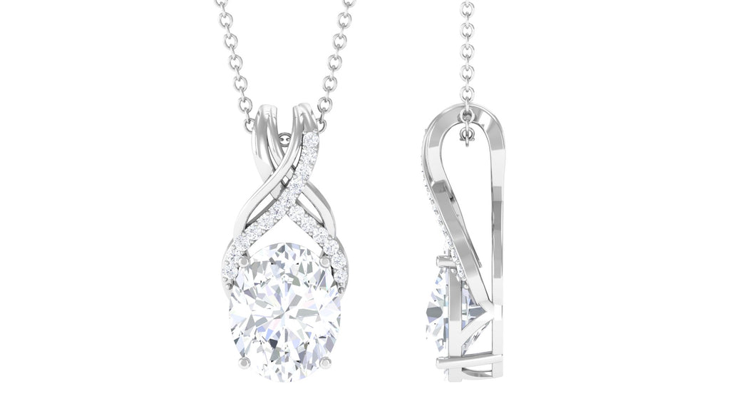 4.25 CT Oval Cut Zircon Solitaire Drop Pendant Necklace in Prong Setting Zircon - ( AAAA ) - Quality - Rosec Jewels