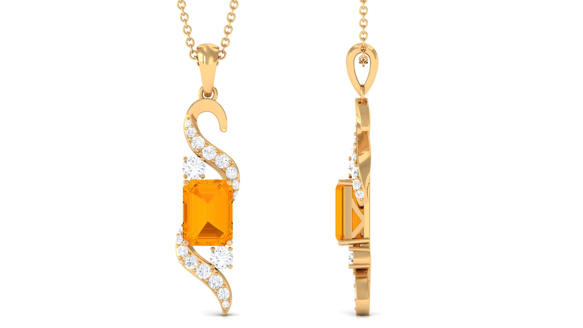 2.25 CT Emerald Cut Fire Opal Designer Drop Pendant with Diamond Fire Opal - ( AAA ) - Quality - Rosec Jewels