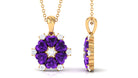 Heart Shape Amethyst and Diamond Flower Pendant Amethyst - ( AAA ) - Quality - Rosec Jewels