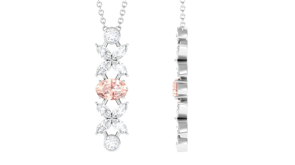 Oval Morganite Flower Dangle Pendant Necklace with Diamond Morganite - ( AAA ) - Quality - Rosec Jewels