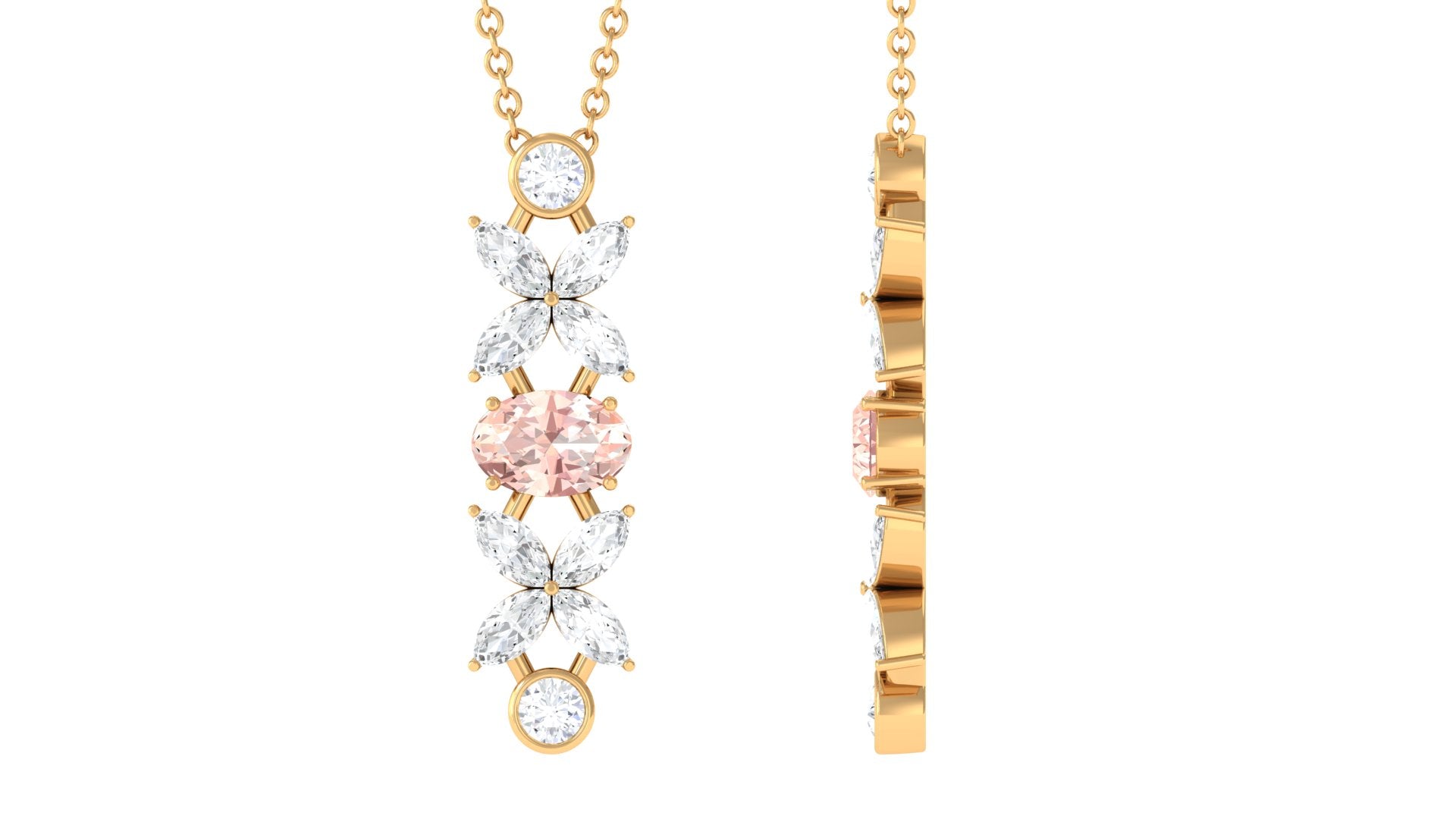 Oval Morganite Flower Dangle Pendant Necklace with Diamond Morganite - ( AAA ) - Quality - Rosec Jewels
