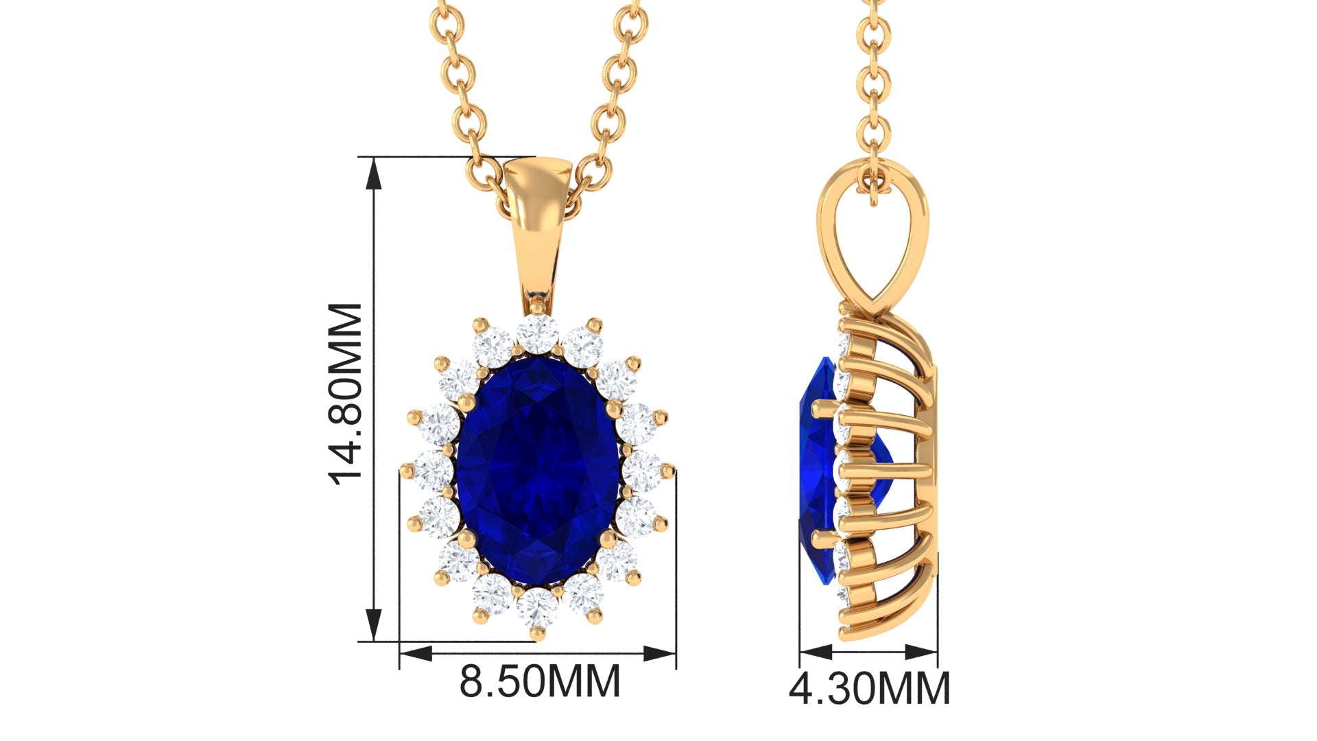 Oval Cut Created Blue Sapphire Halo Pendant Necklace with Diamond Lab Created Blue Sapphire - ( AAAA ) - Quality - Rosec Jewels