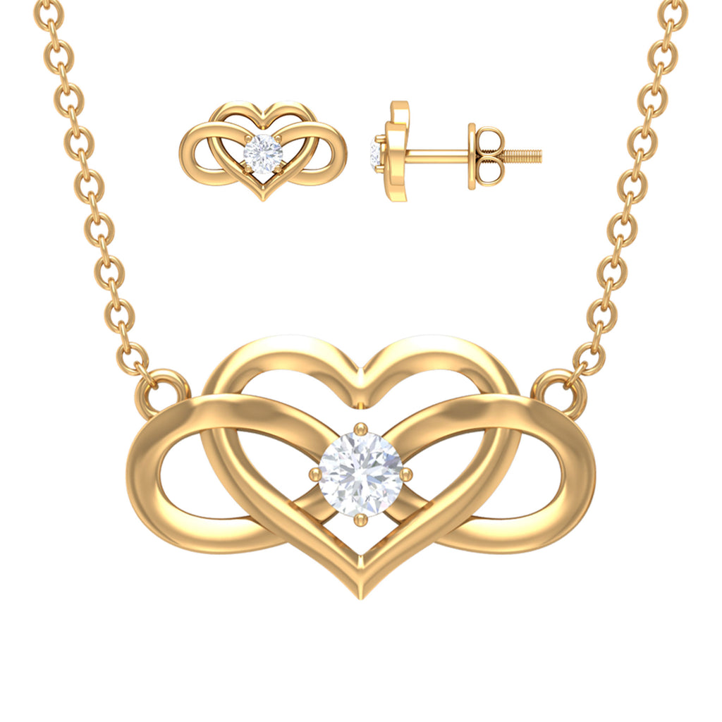 1/4 CT Round Cut Diamond and Gold Infinity Heart Jewelry Set Diamond - ( HI-SI ) - Color and Clarity - Rosec Jewels