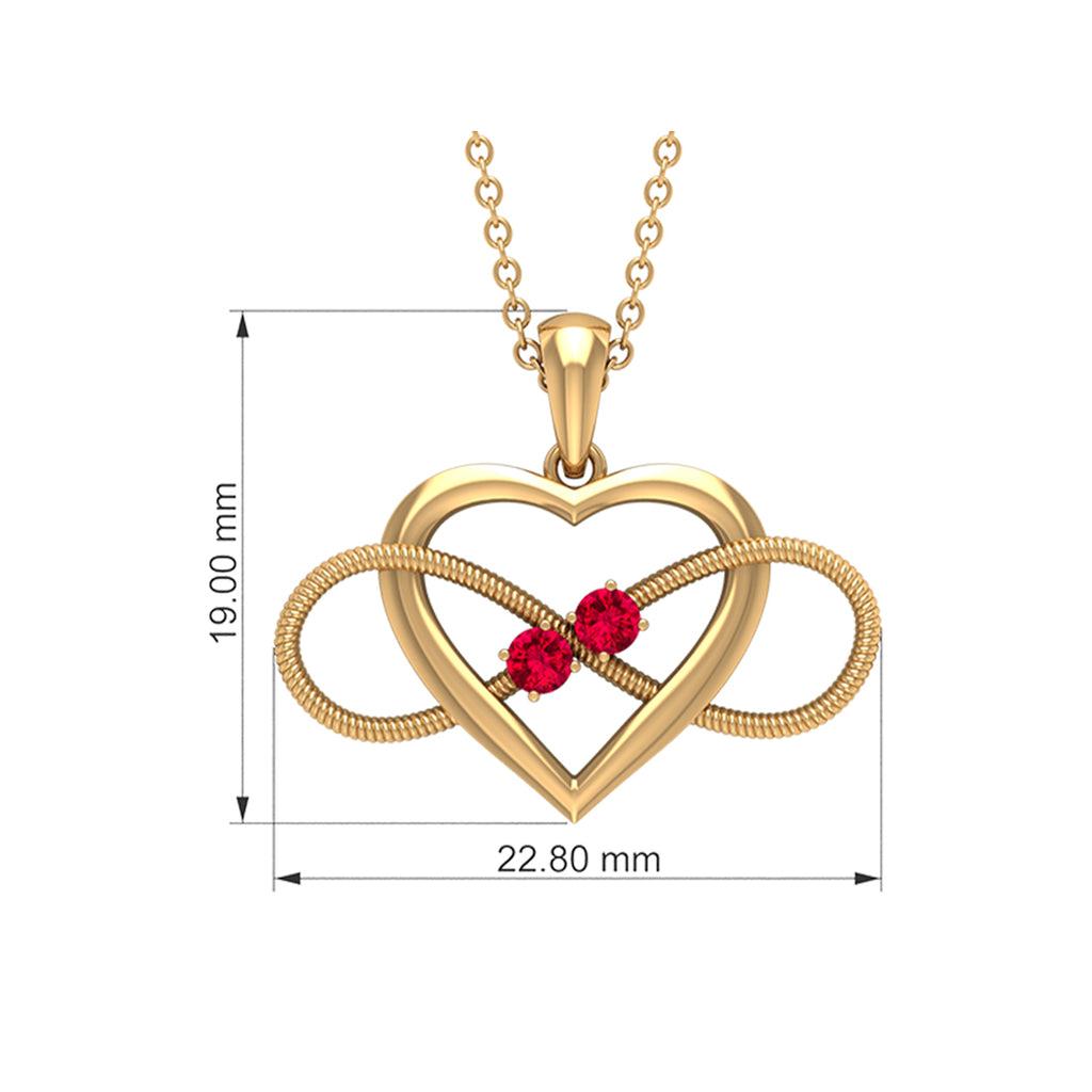 Unique Heart Infinity Pendant Necklace with Ruby Ruby - ( AAA ) - Quality - Rosec Jewels