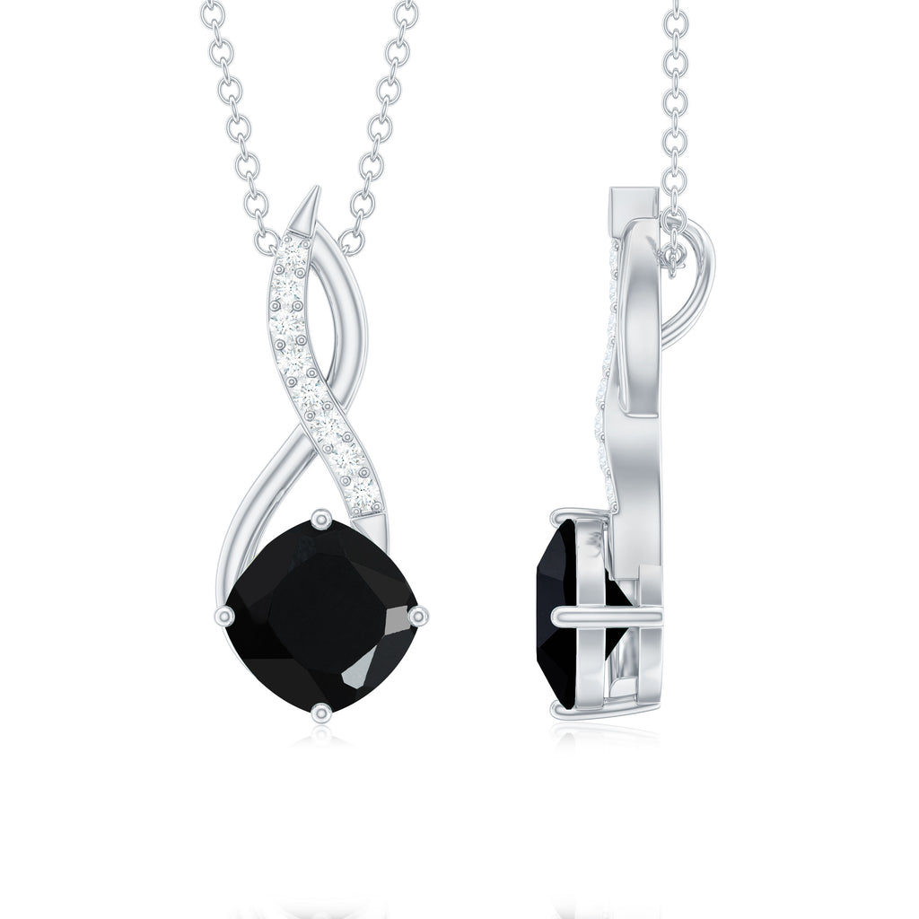 2.25 CT Cushion Cut Black Spinel and Diamond Infinity Pendant Necklace Black Spinel - ( AAA ) - Quality - Rosec Jewels
