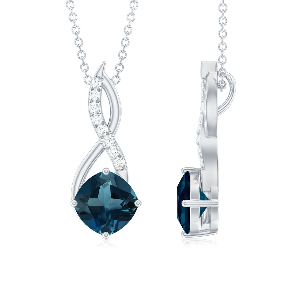 Cushion Cut London Blue Topaz Solitaire Infinity Pendant with Diamond London Blue Topaz - ( AAA ) - Quality - Rosec Jewels