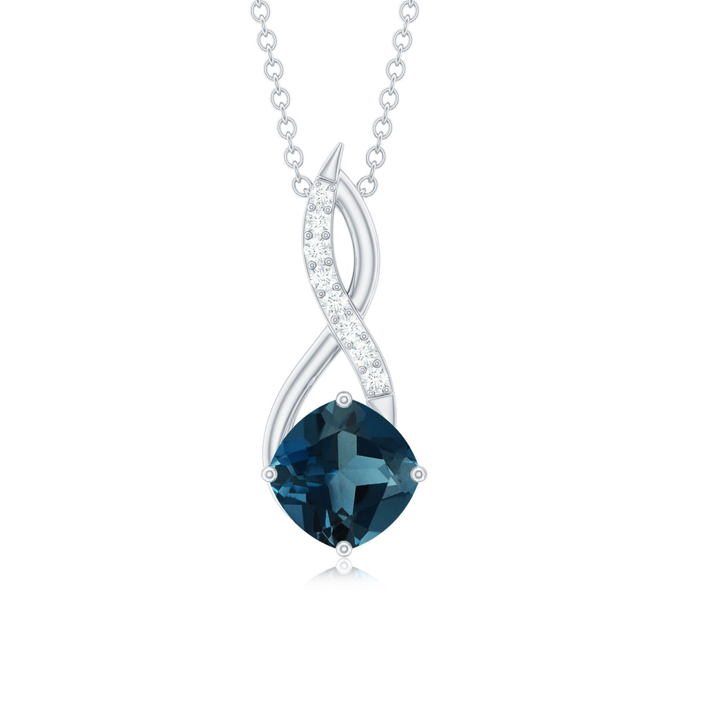 Cushion Cut London Blue Topaz Solitaire Infinity Pendant with Diamond London Blue Topaz - ( AAA ) - Quality - Rosec Jewels
