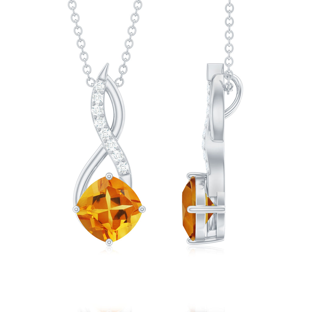 Cushion Cut Citrine Solitaire Infinity Pendant with Diamond Citrine - ( AAA ) - Quality - Rosec Jewels