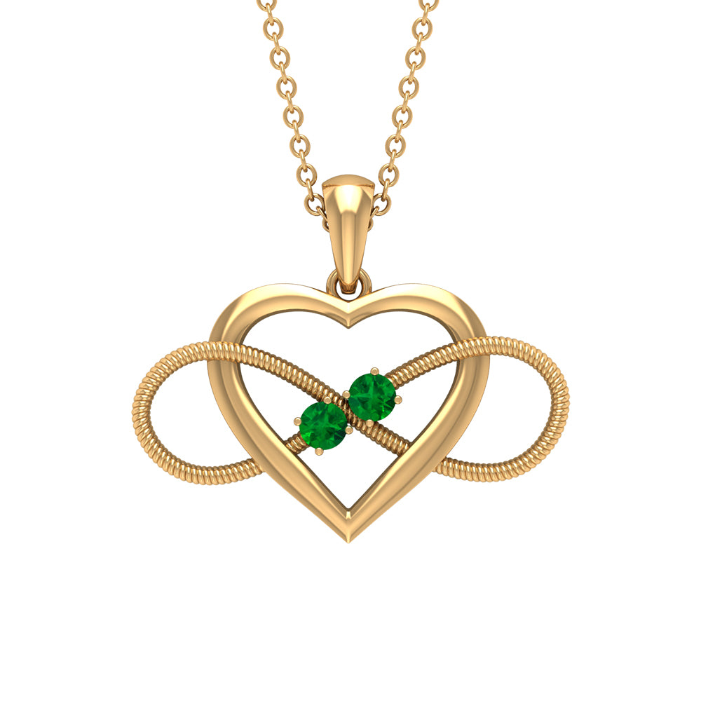 Unique Heart Infinity Pendant Necklace with Emerald Emerald - ( AAA ) - Quality - Rosec Jewels