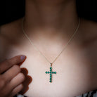 3 CT Created Emerald Cross Pendant Necklace in Gold Lab Created Emerald - ( AAAA ) - Quality - Rosec Jewels