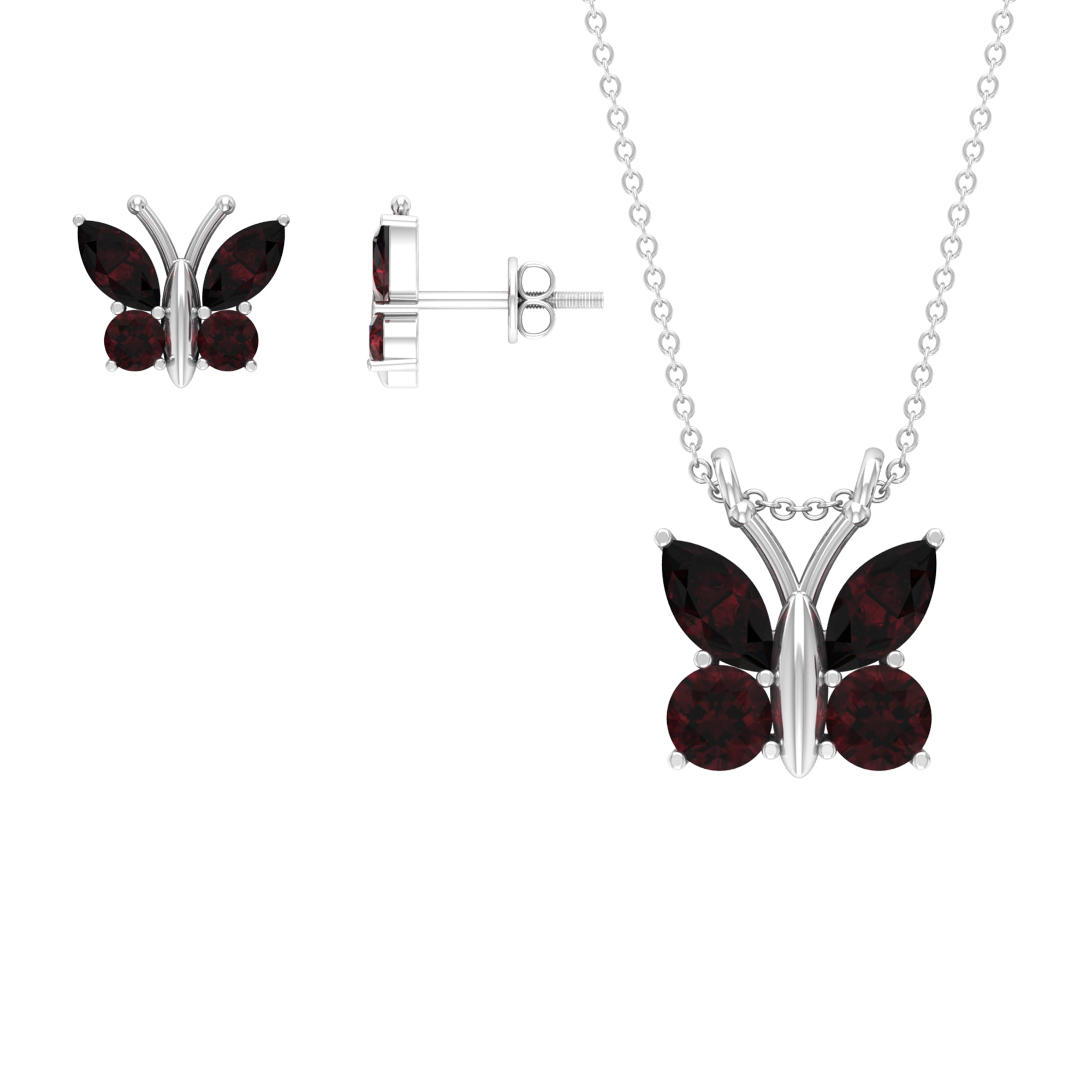 Natural Garnet Butterfly Necklace and Earrings Set Garnet - ( AAA ) - Quality - Rosec Jewels