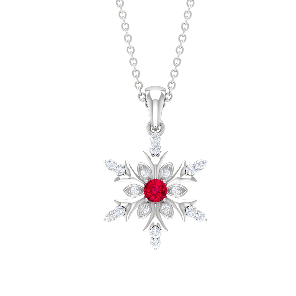 Lab Created Ruby Snowflake Pendant with Diamond Accent Lab Created Ruby - ( AAAA ) - Quality - Rosec Jewels