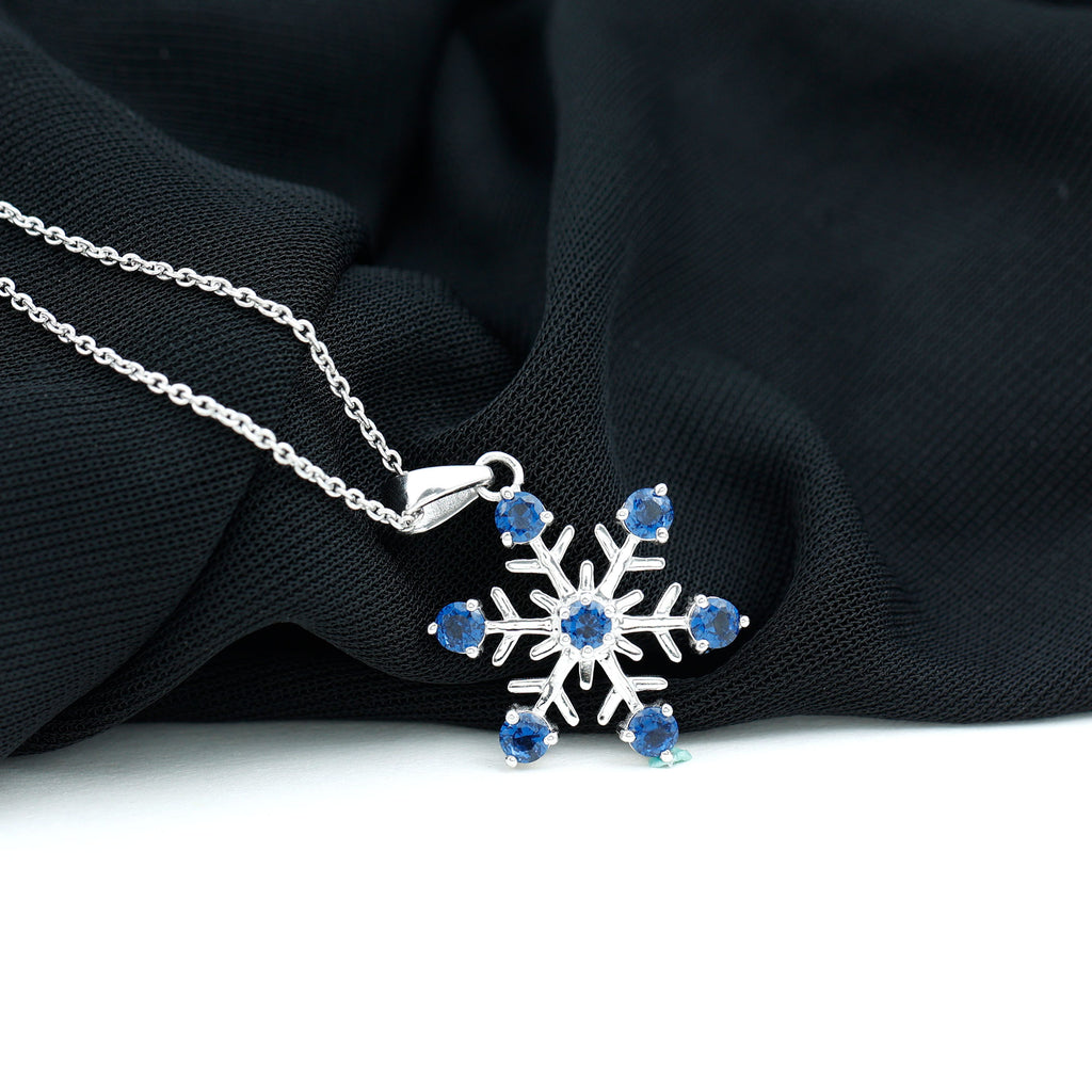 Created Blue Sapphire Simple Snowflake Pendant Lab Created Blue Sapphire - ( AAAA ) - Quality - Rosec Jewels