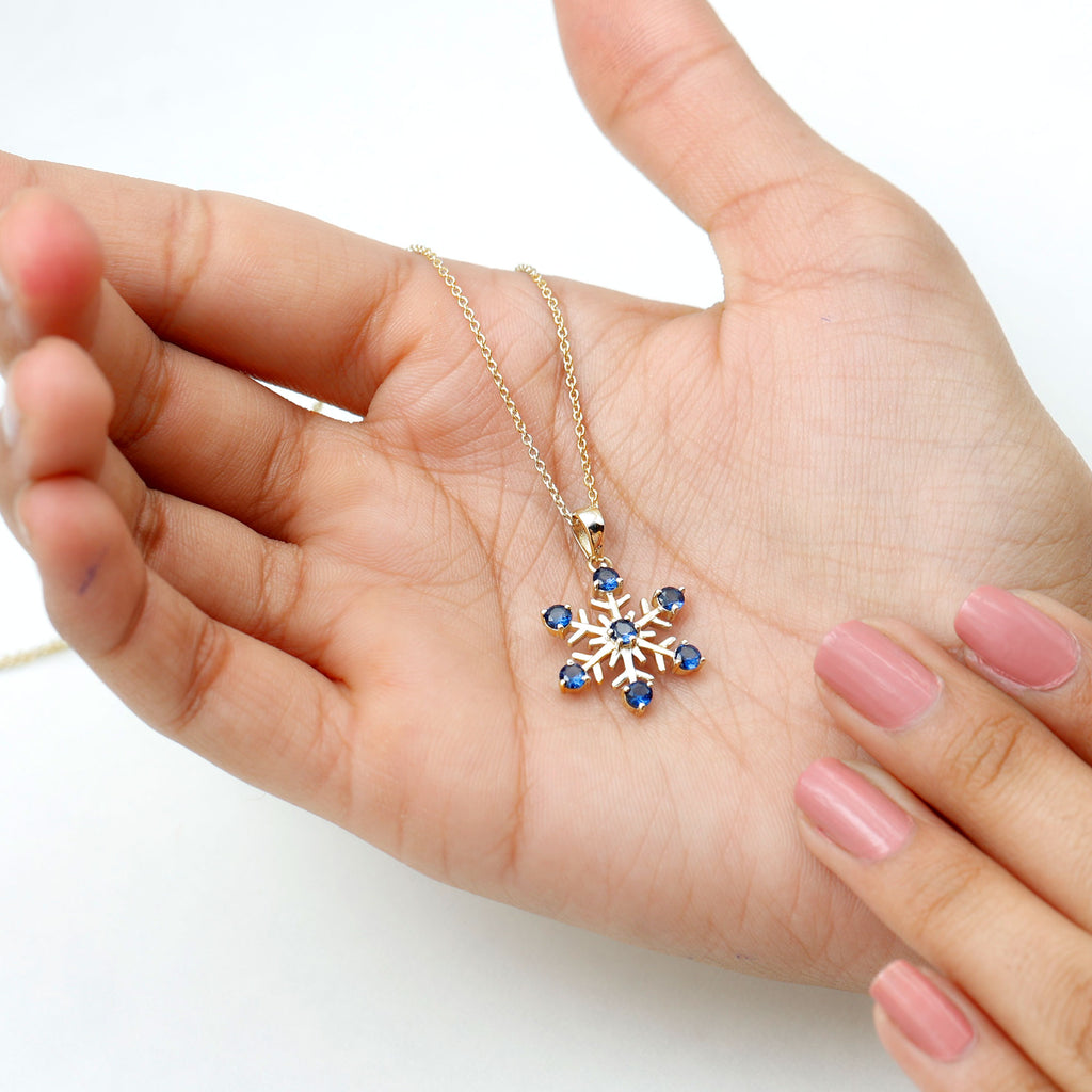 Created Blue Sapphire Simple Snowflake Pendant Lab Created Blue Sapphire - ( AAAA ) - Quality - Rosec Jewels