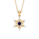 Created Blue Sapphire Designer Snowflake Pendant with Diamond Lab Created Blue Sapphire - ( AAAA ) - Quality - Rosec Jewels