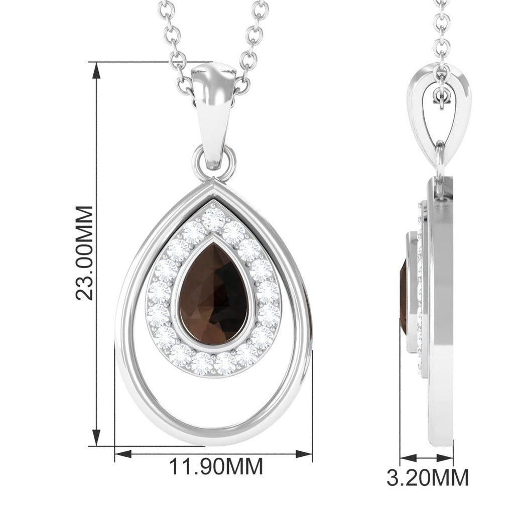 1.25 CT Minimal Smoky Quartz Teardrop Pendant with Diamond Halo Smoky Quartz - ( AAA ) - Quality - Rosec Jewels