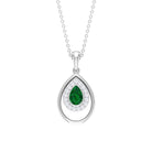 Minimal Emerald Teardrop Pendant with Diamond Halo Emerald - ( AAA ) - Quality - Rosec Jewels
