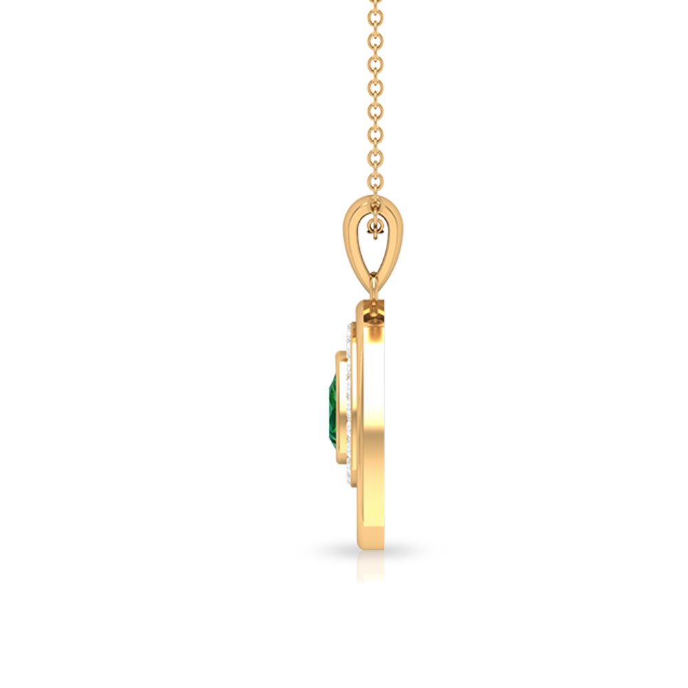 Minimal Emerald Teardrop Pendant with Diamond Halo Emerald - ( AAA ) - Quality - Rosec Jewels