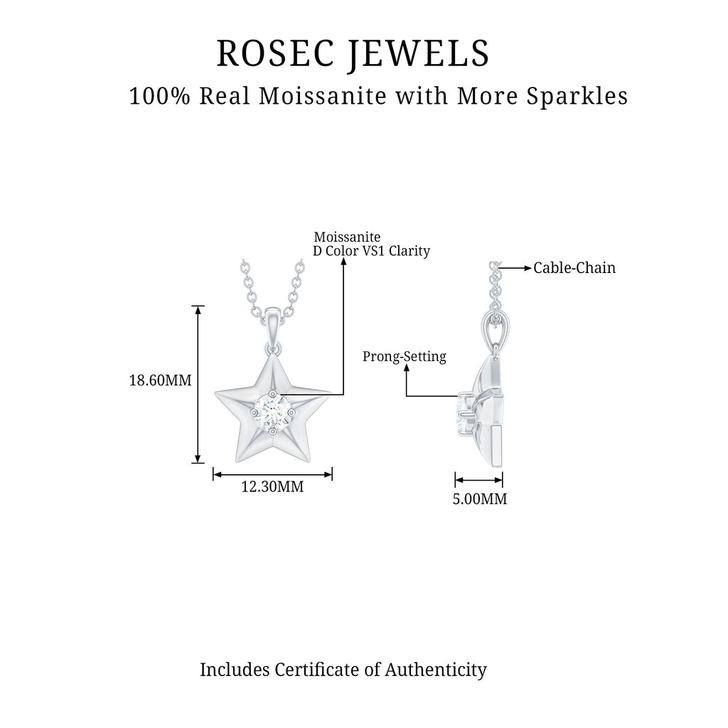 1/4 CT Moissanite and Gold Star Pendant Moissanite - ( D-VS1 ) - Color and Clarity - Rosec Jewels