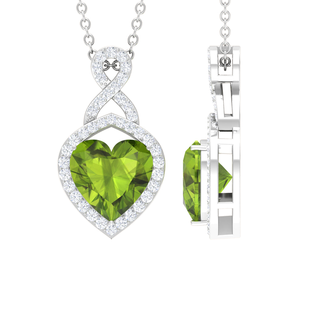8 MM Heart Shape Peridot Infinity Pendant with Moissanite Accent Peridot - ( AAA ) - Quality - Rosec Jewels
