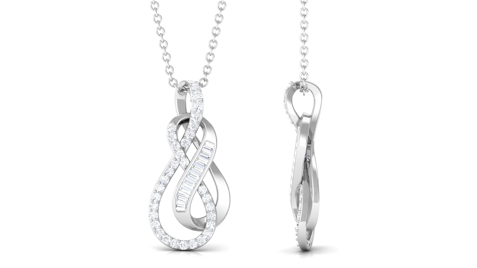 Genuine Diamond Twin Interlocked Infinity Pendant Necklace Diamond - ( HI-SI ) - Color and Clarity - Rosec Jewels
