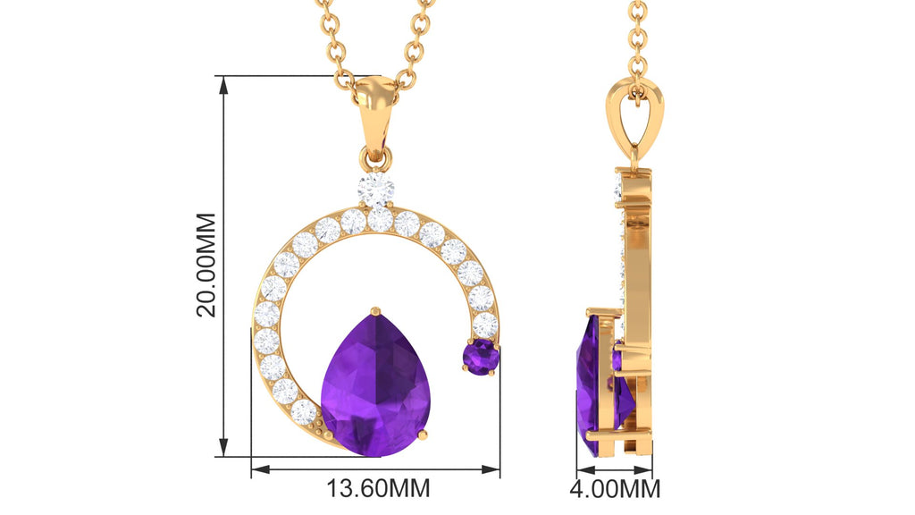 Pear Cut Amethyst Teardrop Pendant with Diamond Amethyst - ( AAA ) - Quality - Rosec Jewels