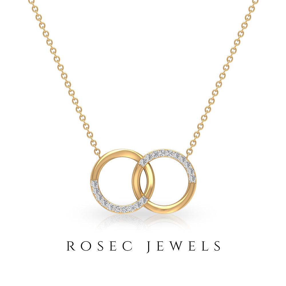 Open Circle Interlock Pendant Necklace with Diamond Diamond - ( HI-SI ) - Color and Clarity - Rosec Jewels