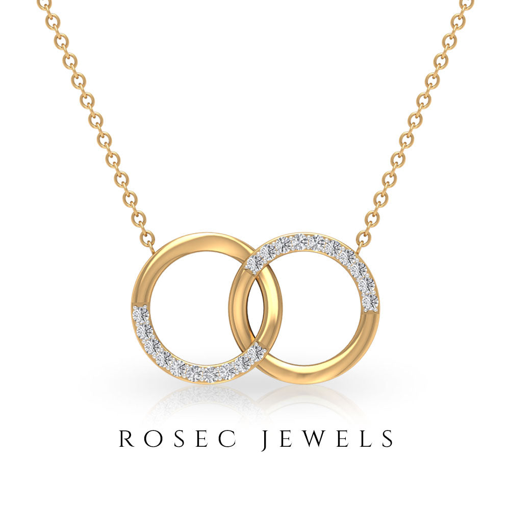 Open Circle Interlock Pendant Necklace with Diamond Diamond - ( HI-SI ) - Color and Clarity - Rosec Jewels