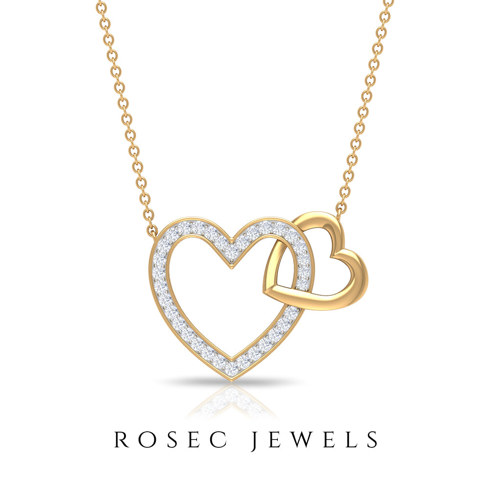 1/4 CT Interlocking Heart Diamond Pendant in Gold Diamond - ( HI-SI ) - Color and Clarity - Rosec Jewels