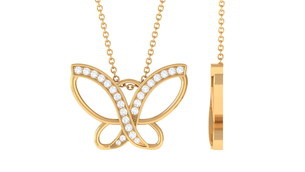0.25 CT Butterfly Pendant Necklace with Diamond Diamond - ( HI-SI ) - Color and Clarity - Rosec Jewels
