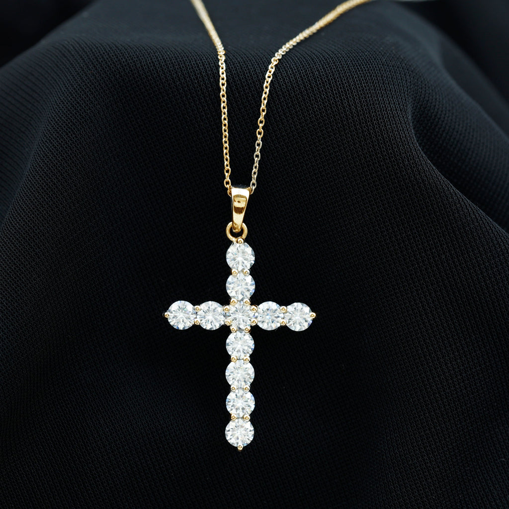 3.50 CT Moissanite Cross Pendant Necklace Moissanite - ( D-VS1 ) - Color and Clarity - Rosec Jewels