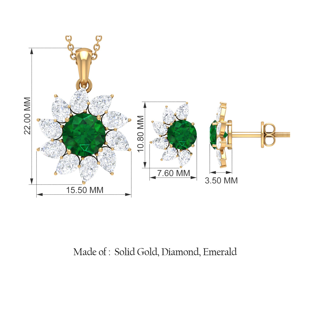 4.75 CT Emerald and Diamond Floral Pendant Earring Set Emerald - ( AAA ) - Quality - Rosec Jewels
