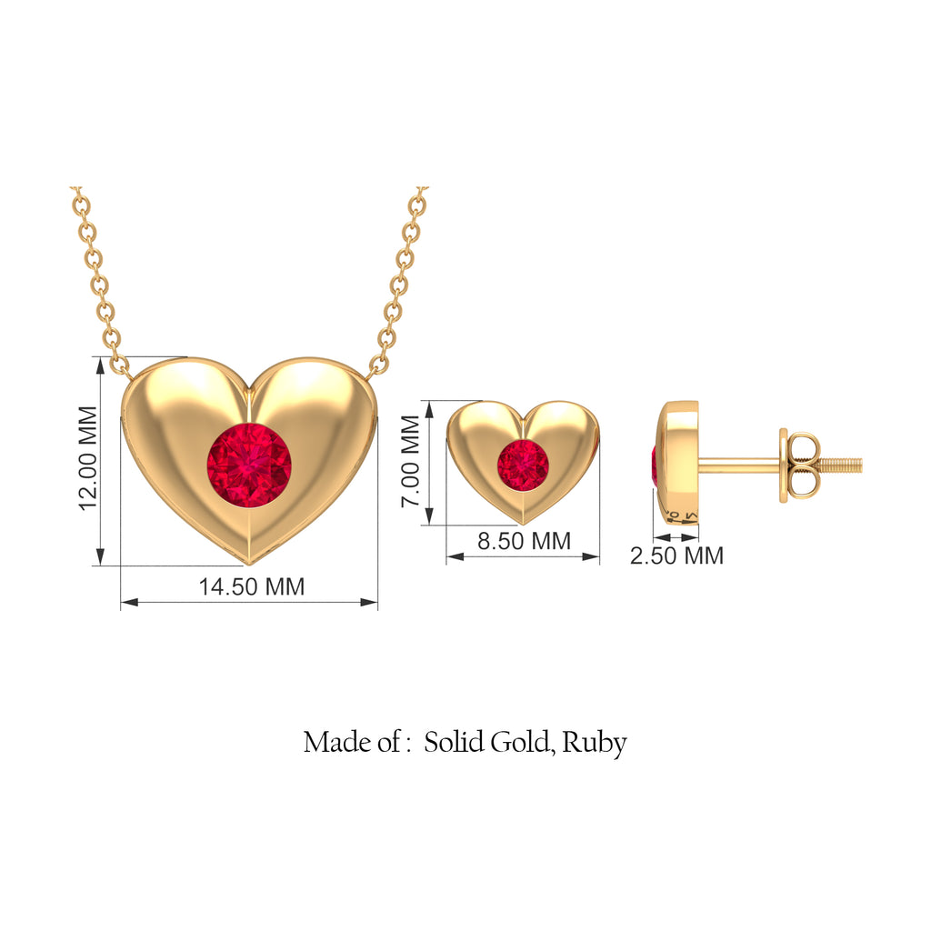 Real Ruby Heart Necklace and Stud Earring Set Ruby - ( AAA ) - Quality - Rosec Jewels
