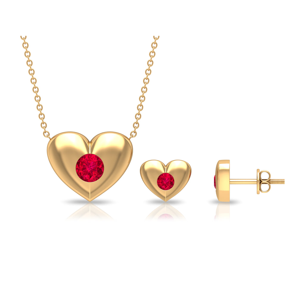 Real Ruby Heart Necklace and Stud Earring Set Ruby - ( AAA ) - Quality - Rosec Jewels