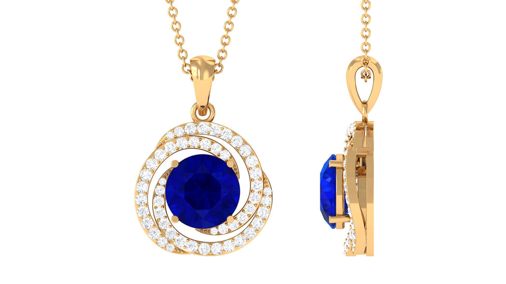 Lab-Created Blue Sapphire and Zircon Swirl Pendant Lab Created Blue Sapphire - ( AAAA ) - Quality - Rosec Jewels