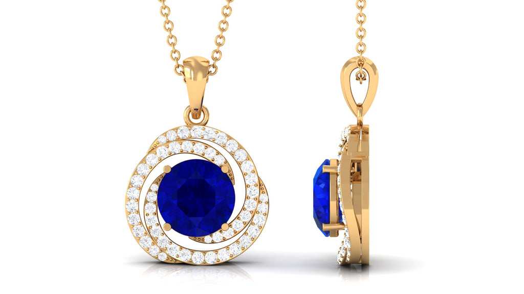 Lab-Created Blue Sapphire and Zircon Swirl Pendant Lab Created Blue Sapphire - ( AAAA ) - Quality - Rosec Jewels