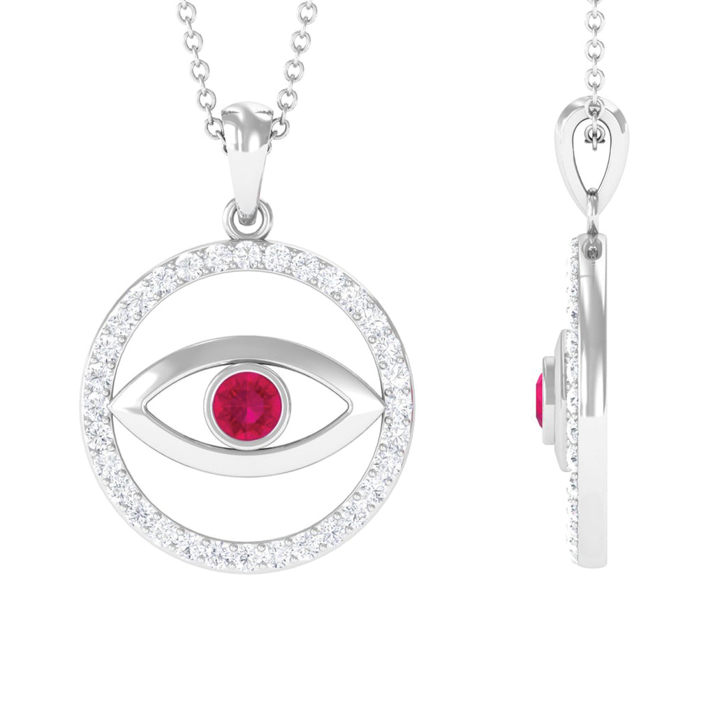 Ruby Evil Eye Pendant with Diamond Eternity Circle Ruby - ( AAA ) - Quality - Rosec Jewels