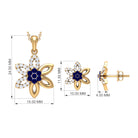 Created Blue Sapphire Flower Jewelry Set with Diamond Lab Created Blue Sapphire - ( AAAA ) - Quality - Rosec Jewels