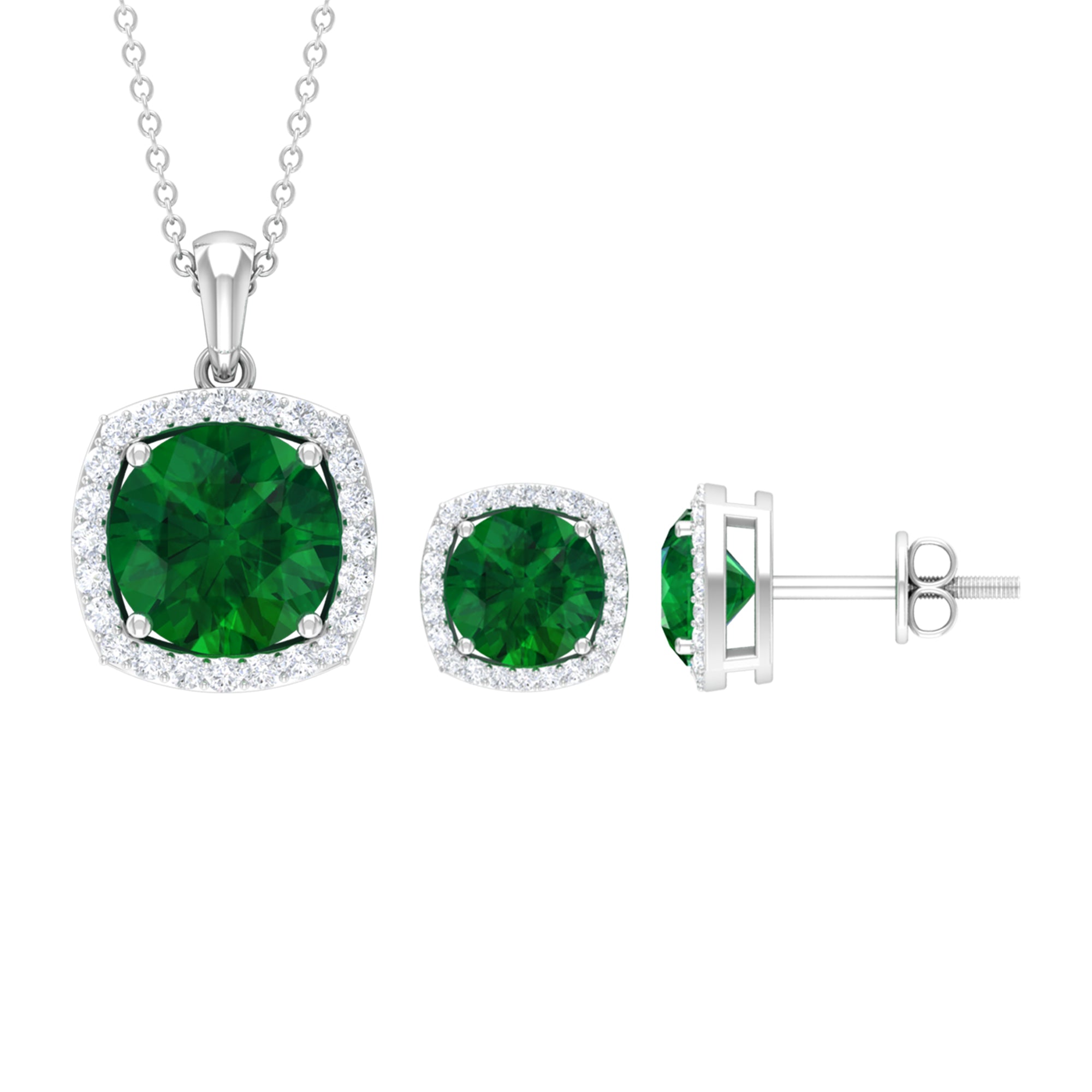Created Emerald and Moissanite Simple Jewelry Set Lab Created Emerald - ( AAAA ) - Quality - Rosec Jewels