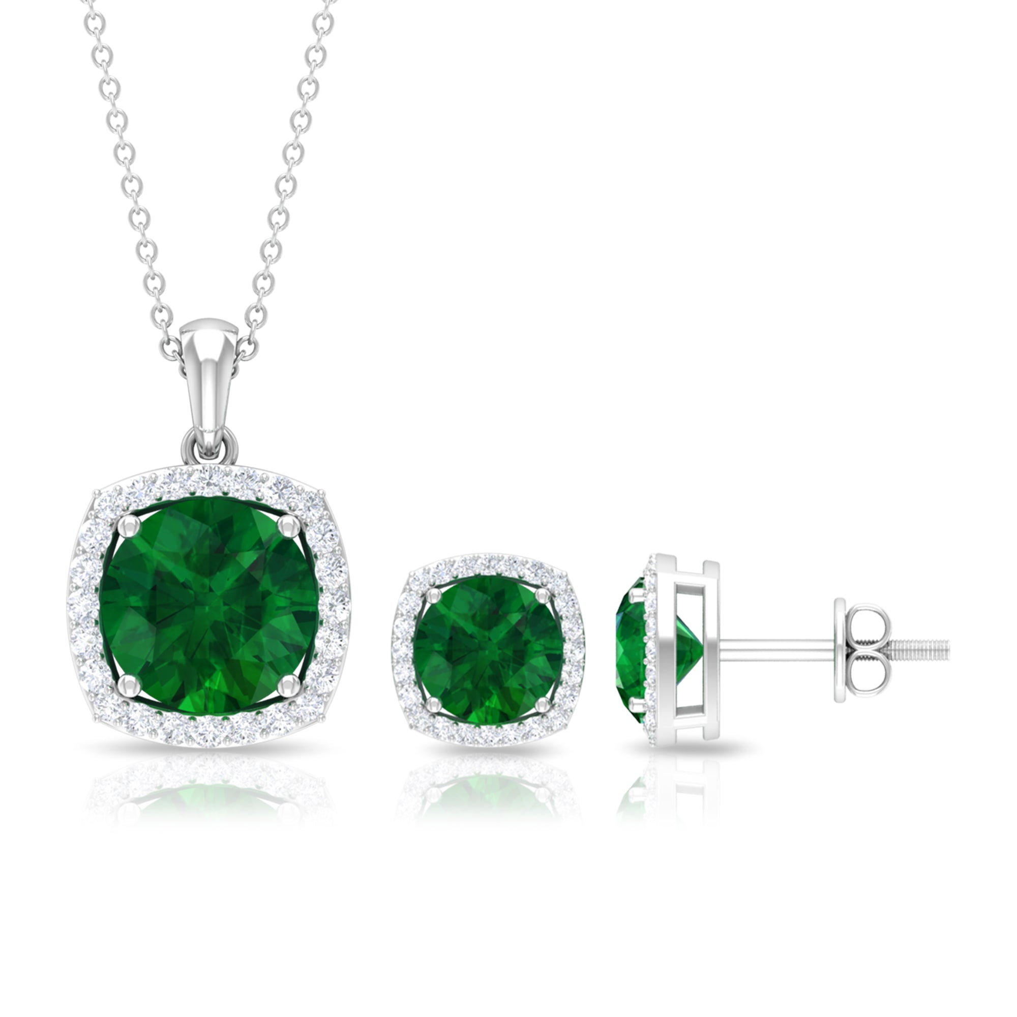 Created Emerald and Moissanite Simple Jewelry Set Lab Created Emerald - ( AAAA ) - Quality - Rosec Jewels