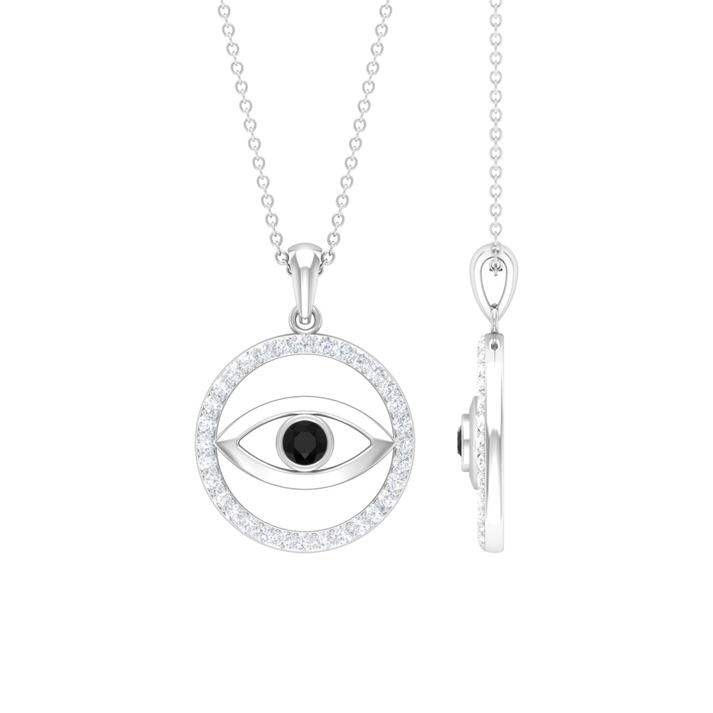 Created Black Diamond Evil Eye Pendant with Moissanite Eternity Circle Lab Created Black Diamond - ( AAAA ) - Quality - Rosec Jewels