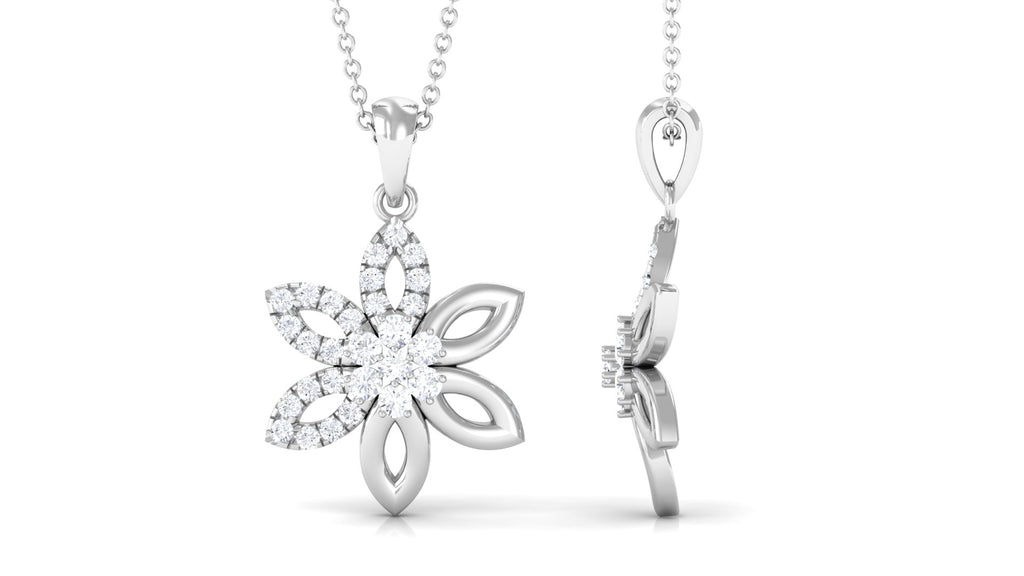 Simple Moissanite Flower Pendant Necklace Moissanite - ( D-VS1 ) - Color and Clarity - Rosec Jewels