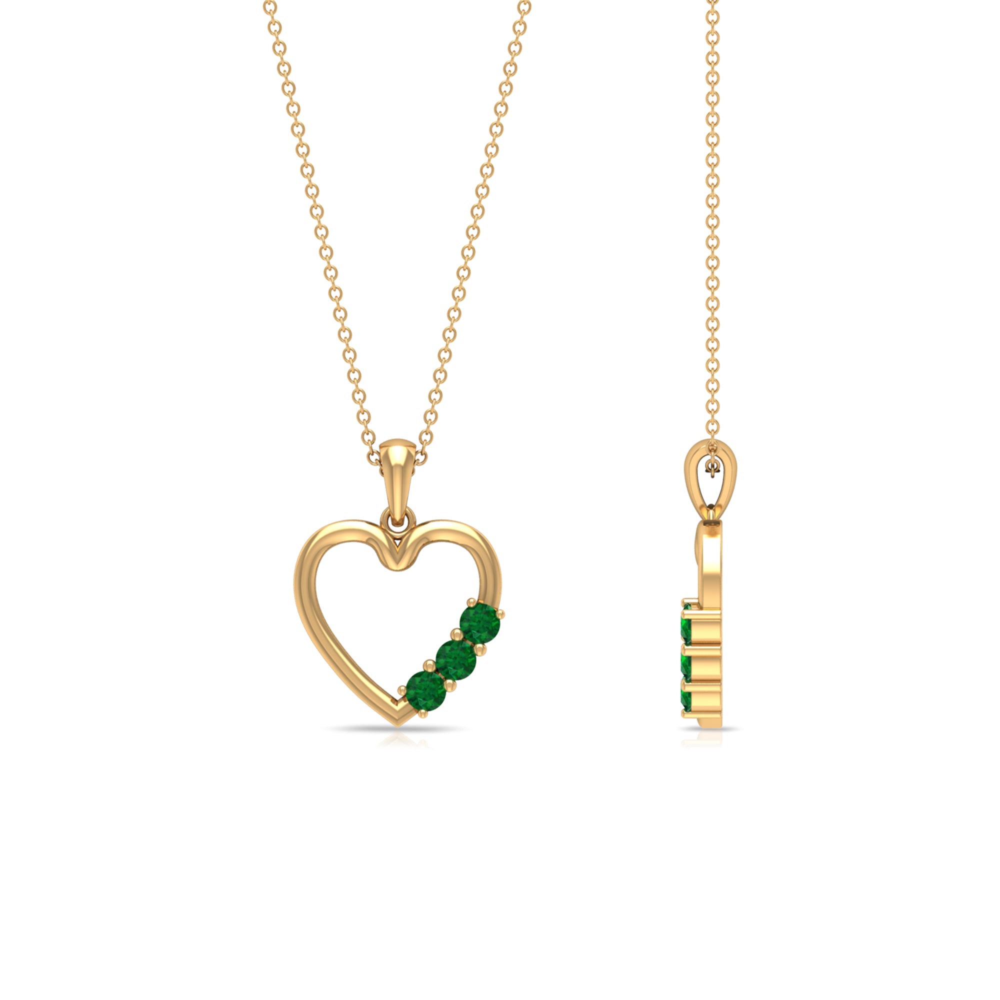1/2 CT Simple Created Emerald and Gold Heart Pendant Lab Created Emerald - ( AAAA ) - Quality - Rosec Jewels
