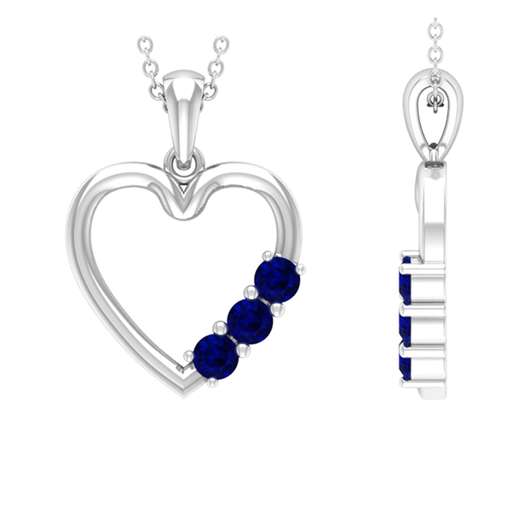 1/2 CT Simple Blue Sapphire and Gold Heart Pendant Blue Sapphire - ( AAA ) - Quality - Rosec Jewels