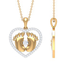 Mothers Day Gift Moissanite Heart Pendant with Baby Feet Moissanite - ( D-VS1 ) - Color and Clarity - Rosec Jewels