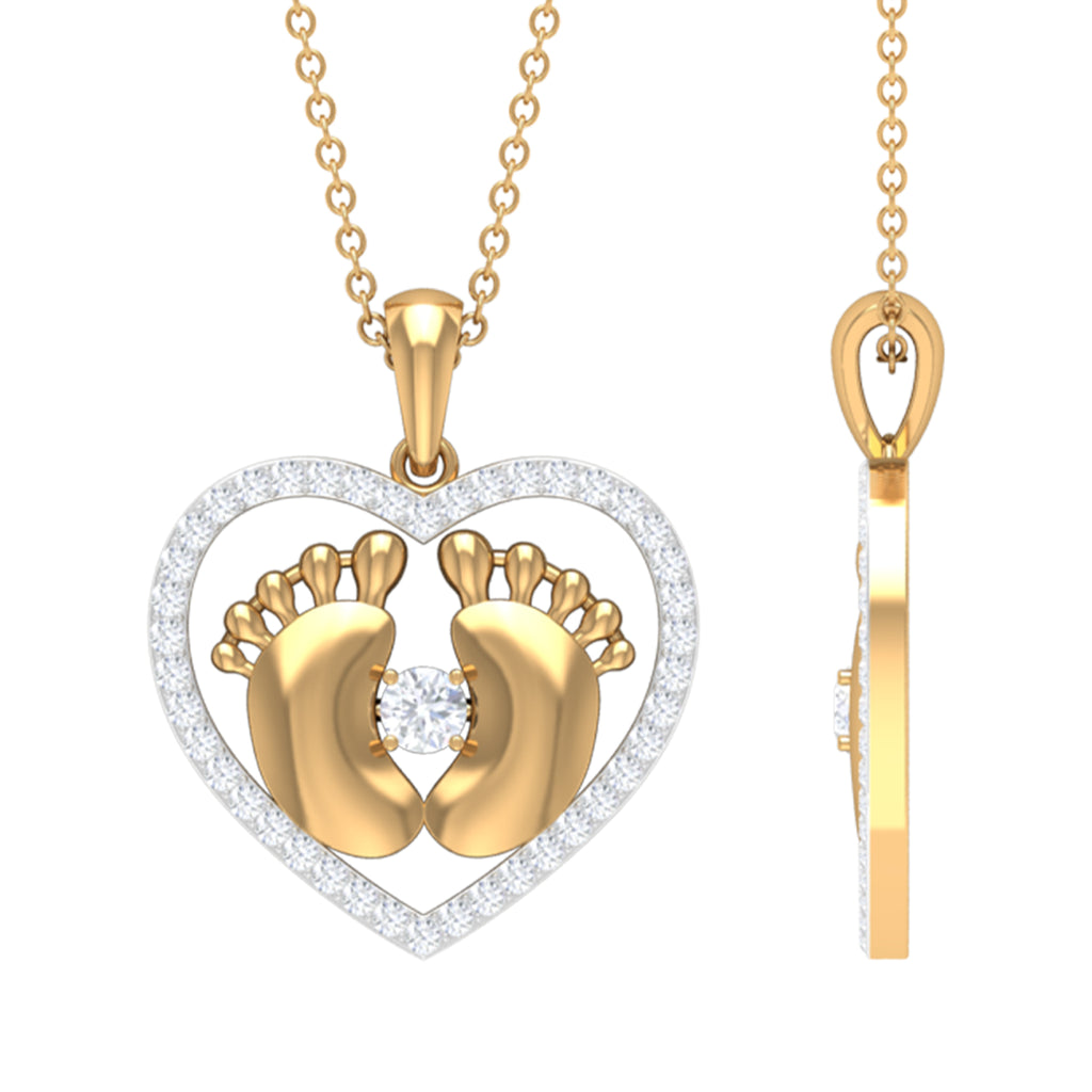 Mothers Day Gift Moissanite Heart Pendant with Baby Feet Moissanite - ( D-VS1 ) - Color and Clarity - Rosec Jewels