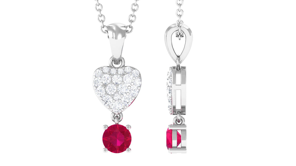 Real Ruby and Diamond Heart Drop Pendant Ruby - ( AAA ) - Quality - Rosec Jewels
