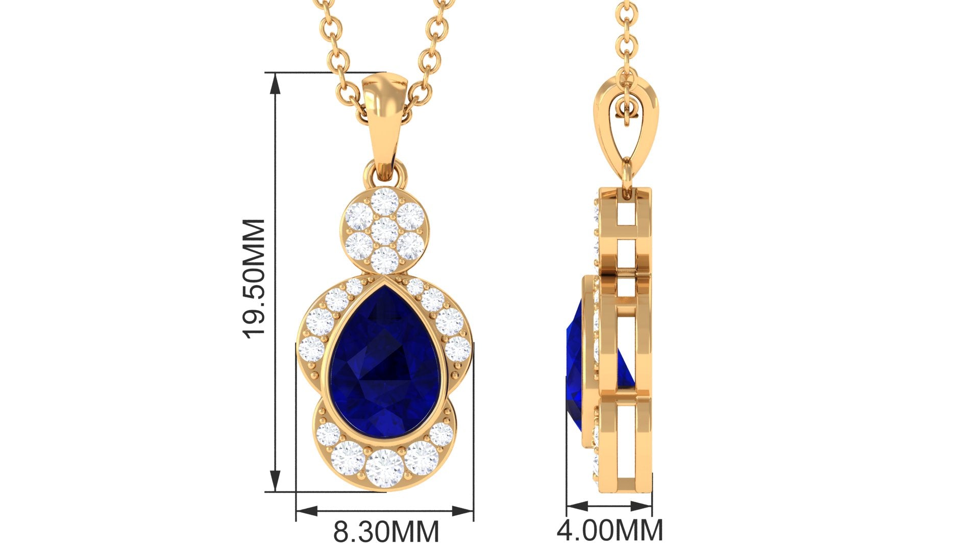 Bezel Set Pear Cut Blue Sapphire Designer Drop Pendant with Diamond Blue Sapphire - ( AAA ) - Quality - Rosec Jewels